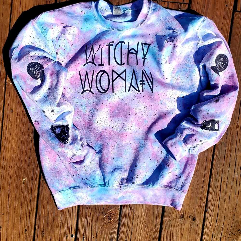 Distressed Witchy Woman Tiedye Unisex Sweatsh…